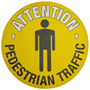 Attention pedestrian traffic graphic floor marker sticker - 430mm diameter