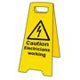 Caution Electricians Working Yellow A-Board Floor Sign Stand
