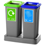 Recycling bins with coloured lid and double base tray