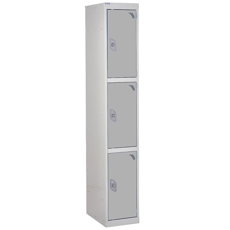3 compartment light grey steel locker