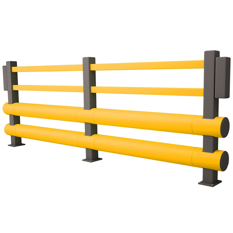 Double pedestrian bumper barrier - safety yellow and grey