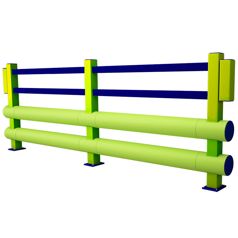 pedestrian double polymer bumper barrier - hi-vis yellow and blue