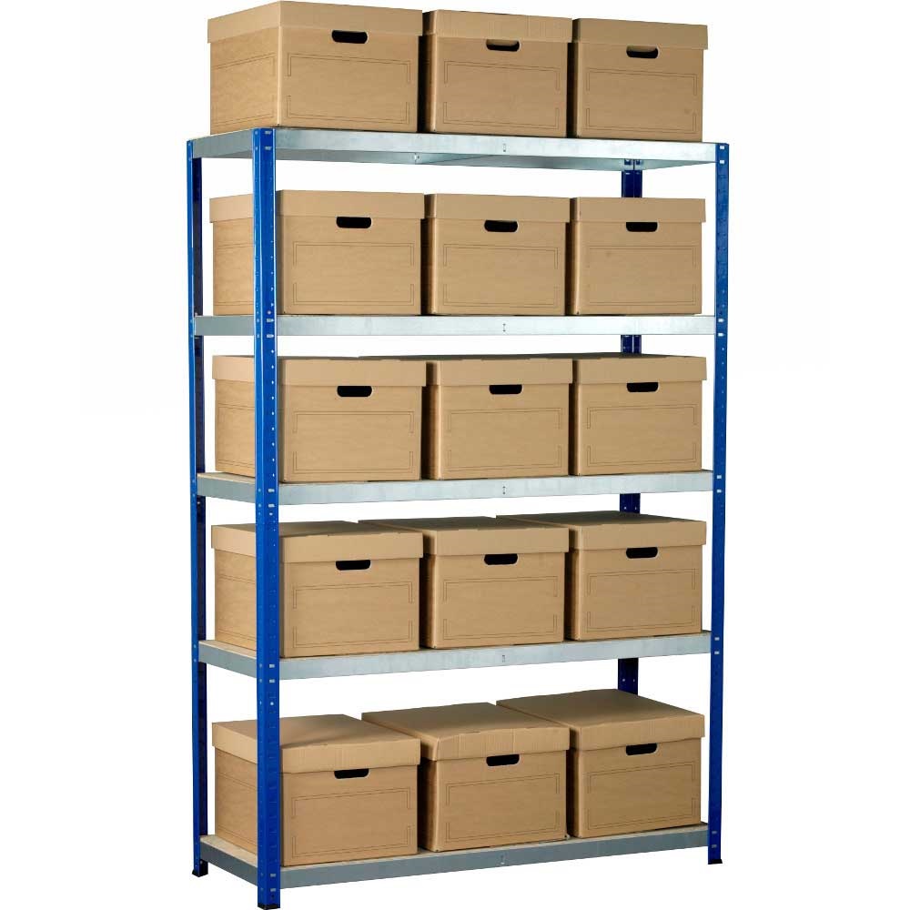 Ecorax Topbox shelving unit 5 shelves & 15 archive boxes