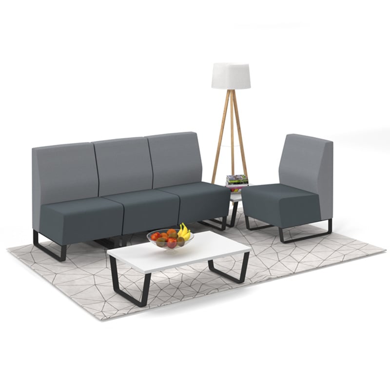 Encore rectangular white coffee table with soft seating