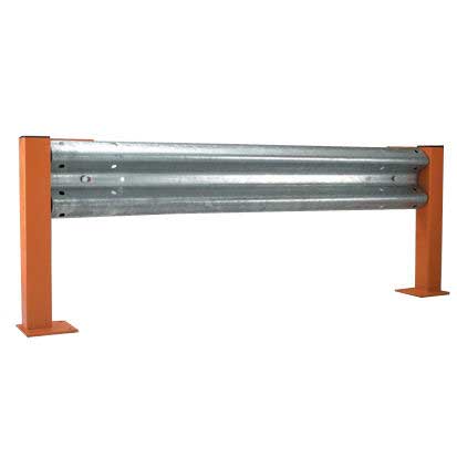 Heavy-duty steel barrier rail with orange posts