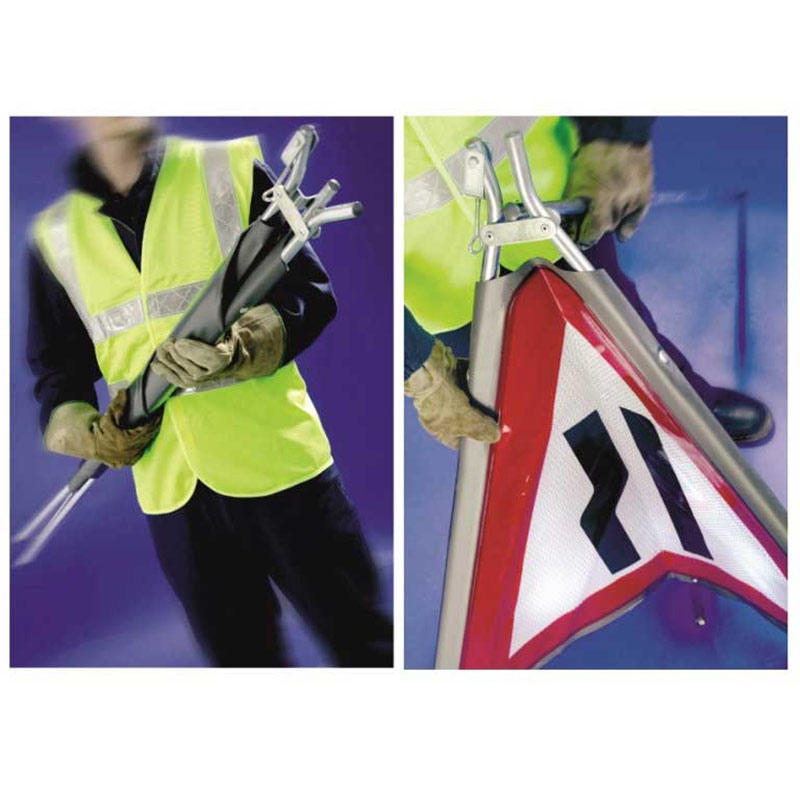 Portable roll-up road sign