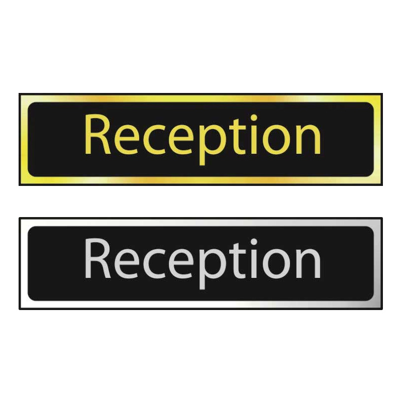 Reception door signs in polished gold or polished chrome effect laminate - 50 x 200mm