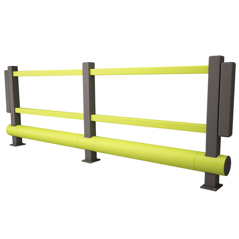 Single pedestrian polymer bumper barrier - colourfast yellow and grey