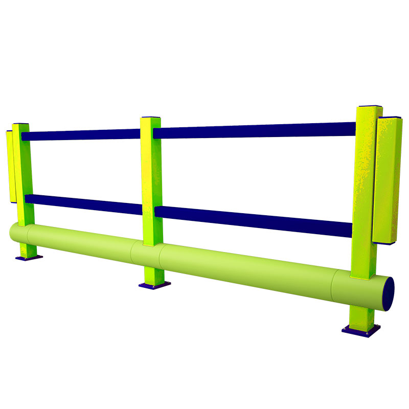 Single pedestrian polymer bumper barrier - hi-vis yellow and blue