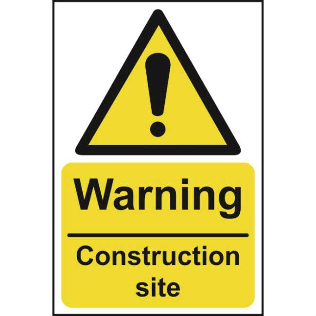 Warning Construction Site Sign - 300 x 200mm