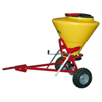 Towable 130L extra-large salt spreader with 5m spread width