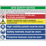 Construction Site Safety Sign With 1 Prohibition, 1 Warning & 3 Mandatory Messages