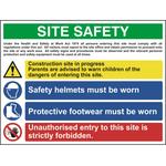 Construction Site Safety Sign With 1 Warning, 2 Mandatory & 1 Prohibition Messages