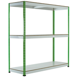 Green rainbow rivet racking with 3 shelf levels, 600kg load capacity per shelf, 1830mm high
