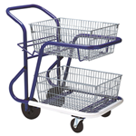 Long wheelbase mailroom trolley with 2 baskets