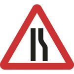 Road narrows right triangular roll-up road traffic sign