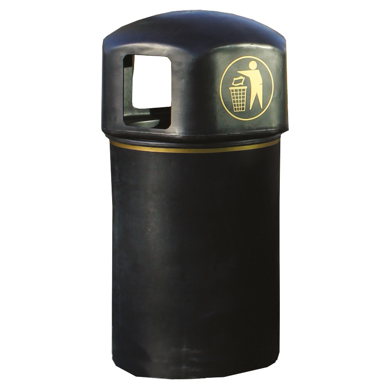 Victorian-Style 145L Black Recycled Polyethylene Outdoor Litter Bin with Gold Tidy Man logo