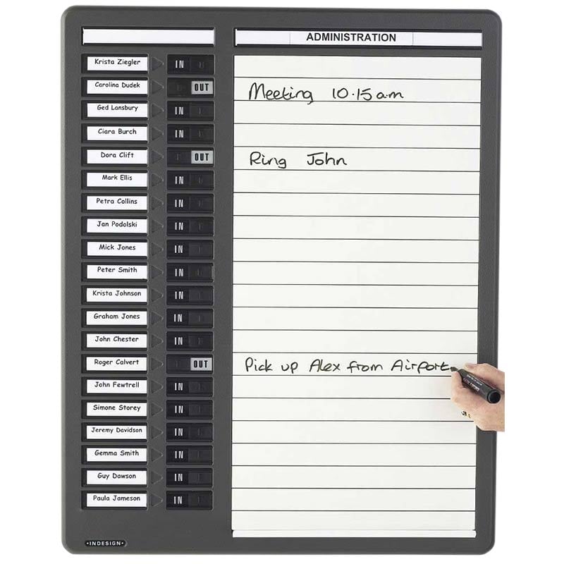20 Person Dry Wipe In Out Message Board (names plus whiteboard) - 670 x 527mm