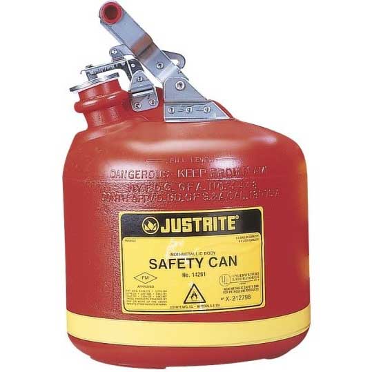 Justrite 9.5L Non metallic HDPE Safety Can, Stainless Steel fittings