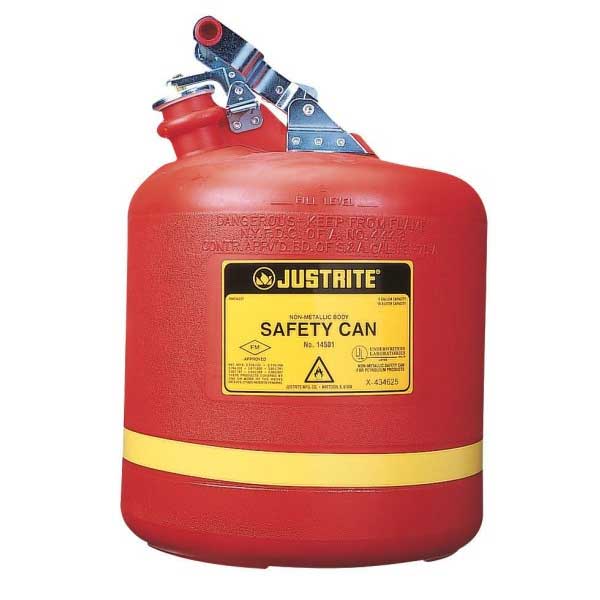 Justrite 19L Non metallic HDPE Safety Can, Stainless Steel fittings