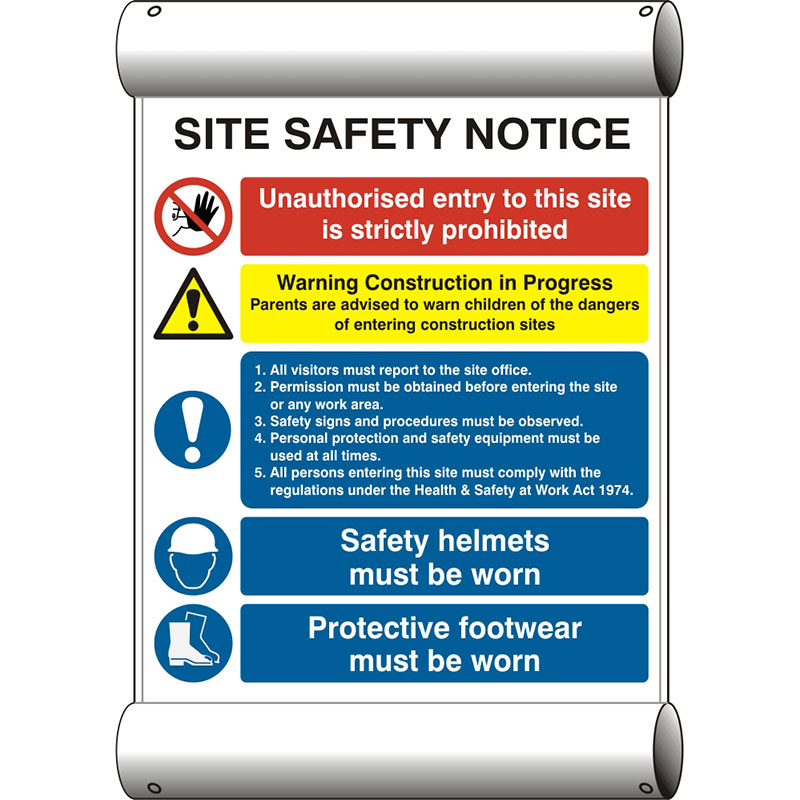 PVC Scaffold Banner with Eyelets - Site Safety Notice - 670 x 1000mm