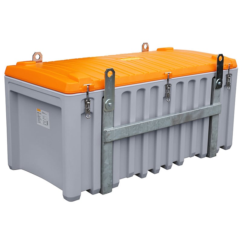 CEMbox 750L Heavy-Duty Storage Box for Use With Cranes - Grey & Orange - 800 x 860 x 1700mm