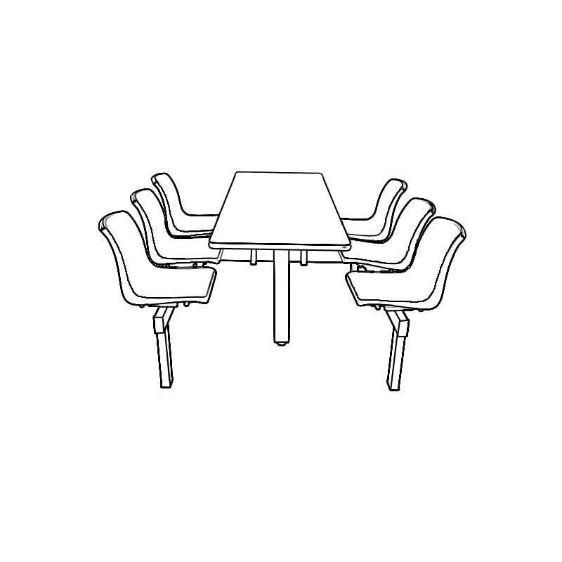 Steel Canteen Table Unit with Moulded Polypropylene Seats - 6 Seat Edge Unit