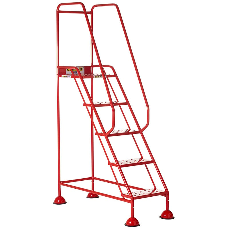 Climb-It 5 Tread Domed Feet Steps - Punched Metal Treads - 2030 x 610 x 1150mm - Red