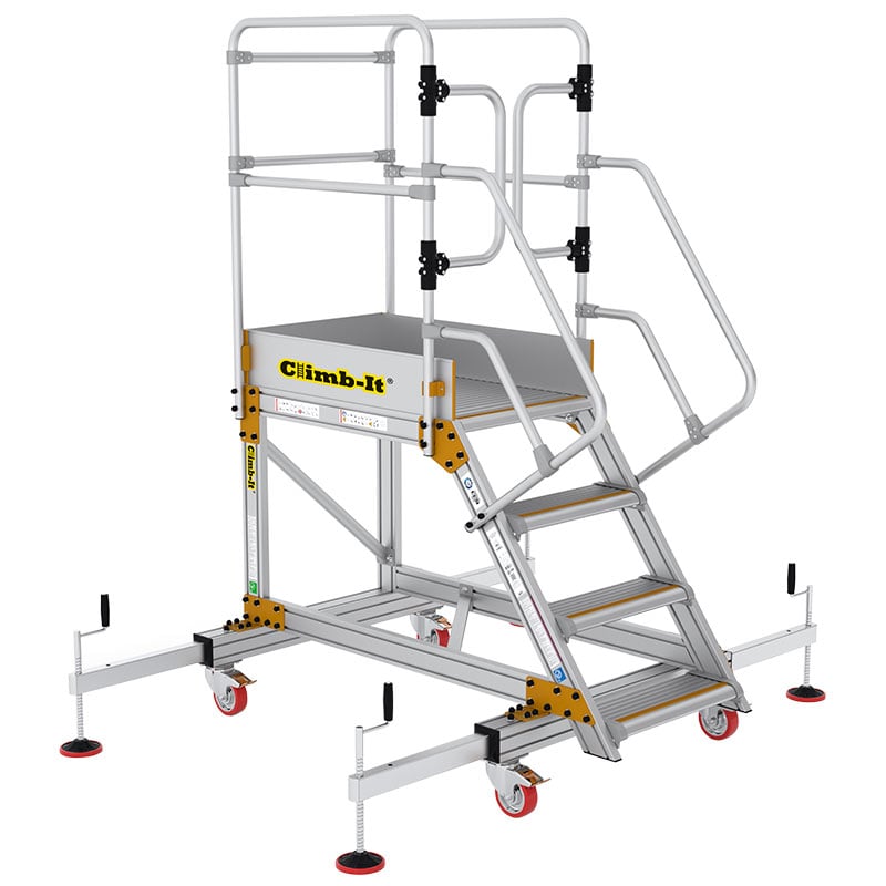 Climb-It 4-Tread Extra Large Platform Aluminium Safety Steps with Adjustable Stabilisers - 1000mm platform height
