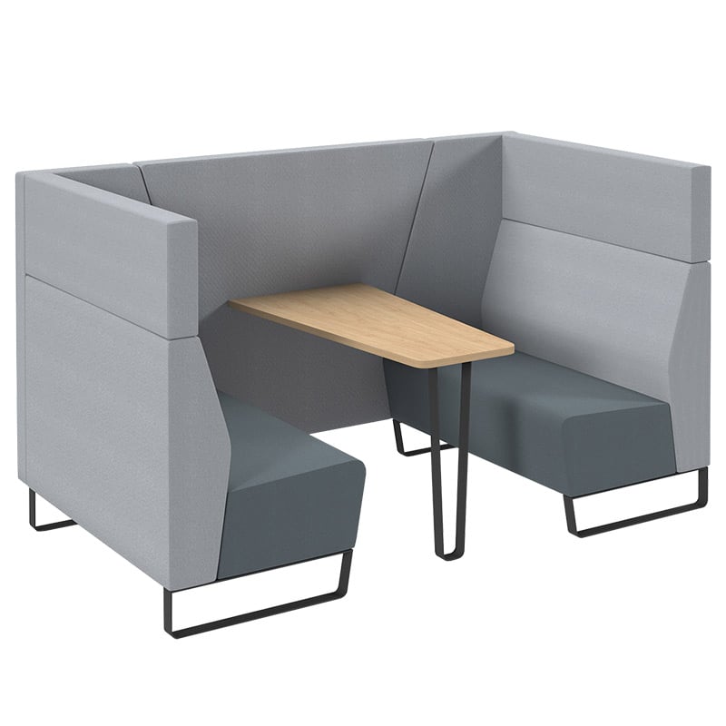 Encore Soft Seating Meeting Booth - Elapse Grey & Late Grey with Kendal Oak Table - 1270 x 2250 x 1295mm