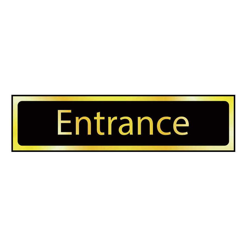 Entrance Sign - Polished Gold & Black Effect Laminate with Self-Adhesive Backing - 50 x 200mm