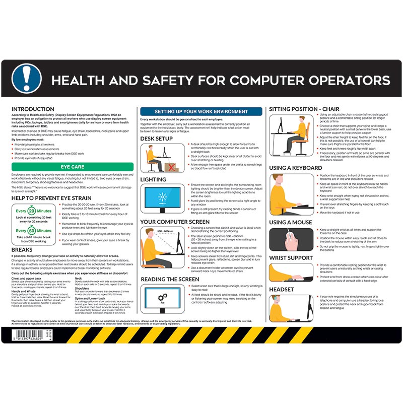 Health & Safety For Computer Operators Poster - Laminated Paper - 420 x 590mm