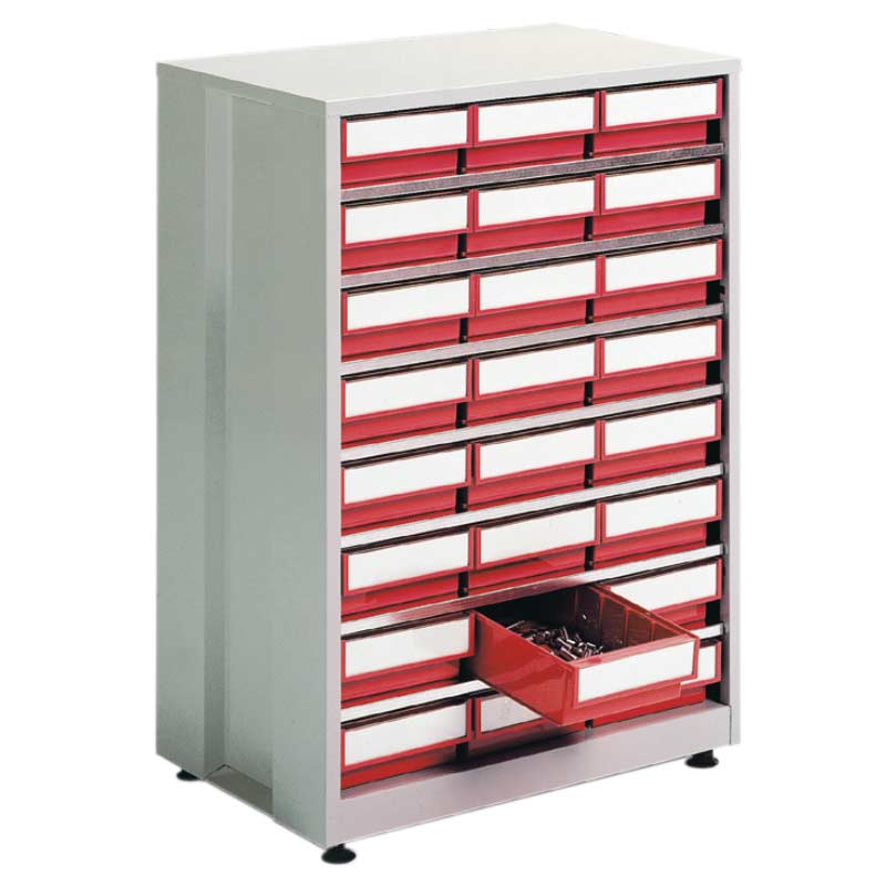 High Density Small Parts Storage Cabinet -24 Red Bins - 870 x 605 x 410mm