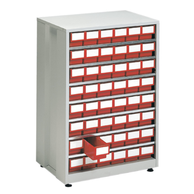 High Density Small Parts Storage Cabinet - 48 Red Bins - 870 x 605 x 410mm