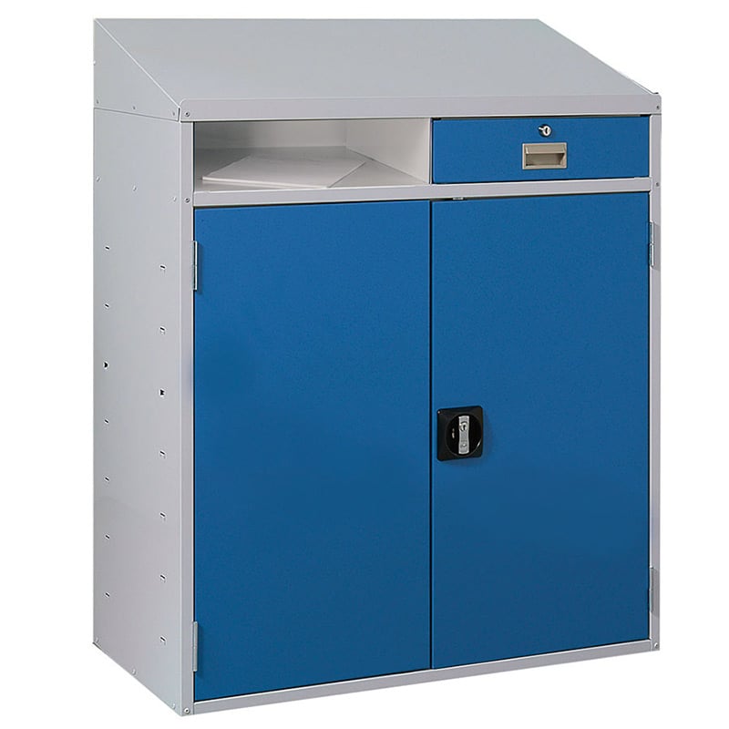 Sloping Top Workdesk With Security Cupboard 1100mmH x 920mmW x 450mmD