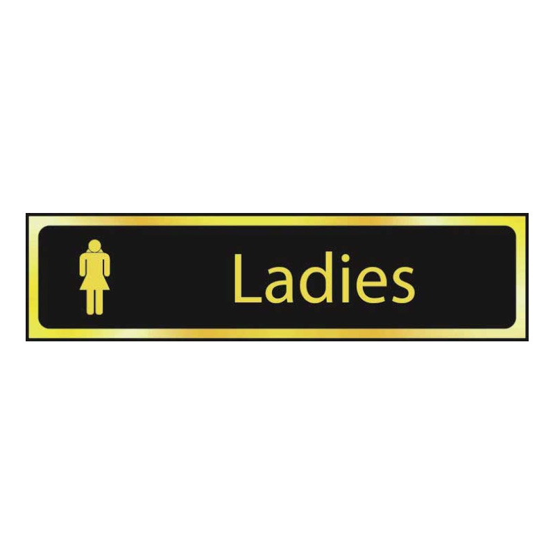 Ladies Sign - Polished Gold & Black Effect Laminate with Self-Adhesive Backing - 200 x 50mm