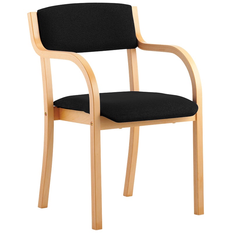 Madrid Wooden Frame Visitor Chair with Arms - Black Upholstery
