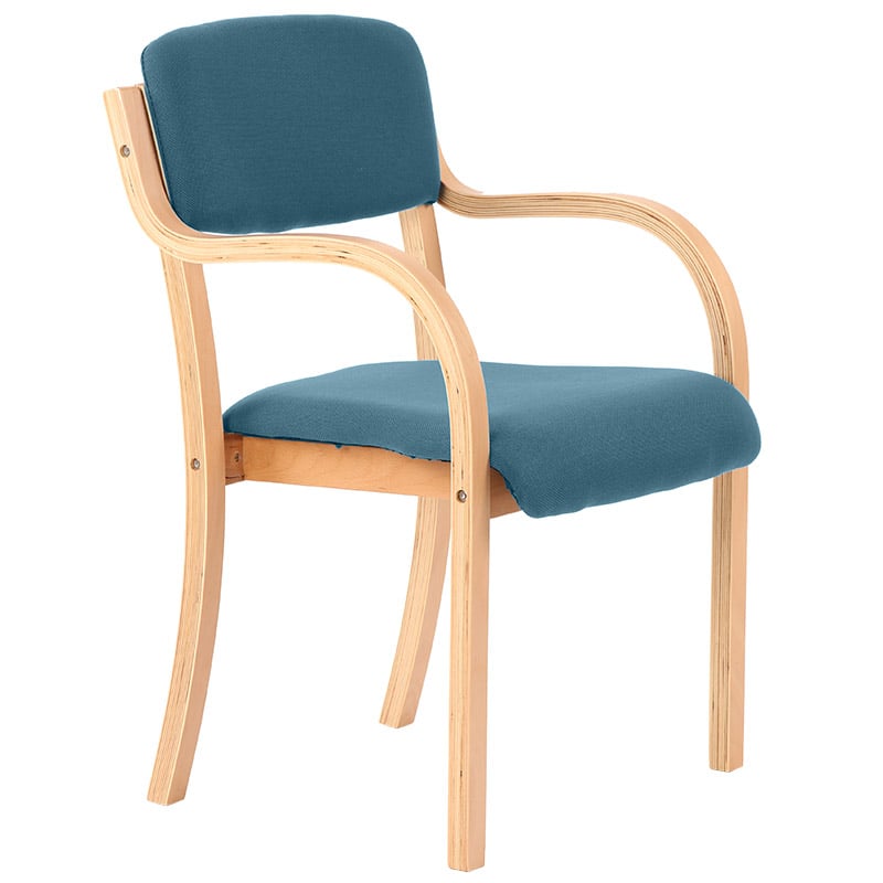 Madrid Wooden Frame Visitor Chair with Arms - Maringa Teal Upholstery