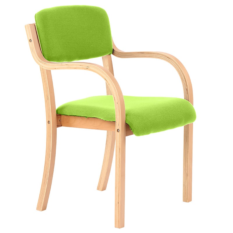 Madrid Wooden Frame Visitor Chair with Arms - Myrrh Green Upholstery