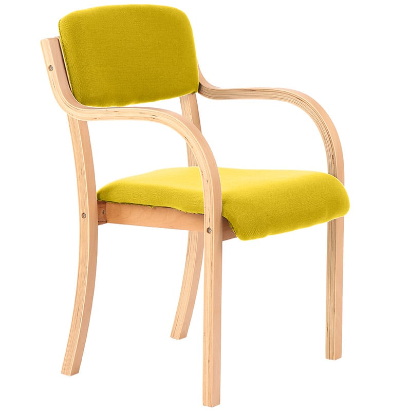 Madrid Wooden Frame Visitor Chair with Arms - Senna Yellow Upholstery