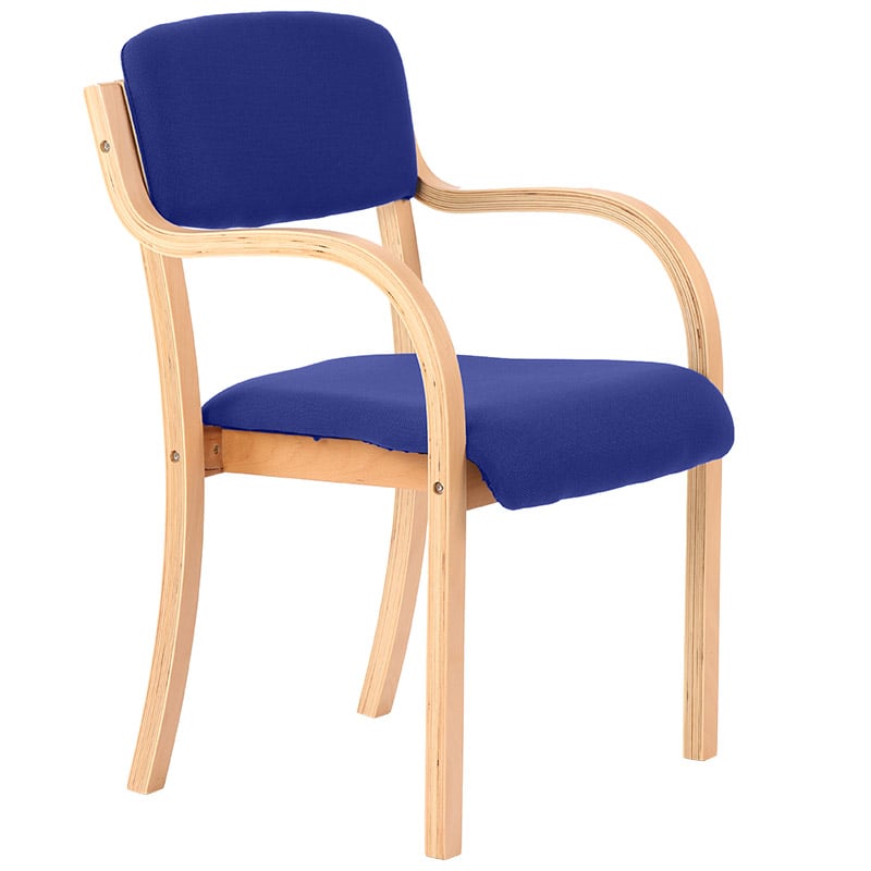 Madrid Wooden Frame Visitor Chair with Arms - Stevia Blue Upholstery