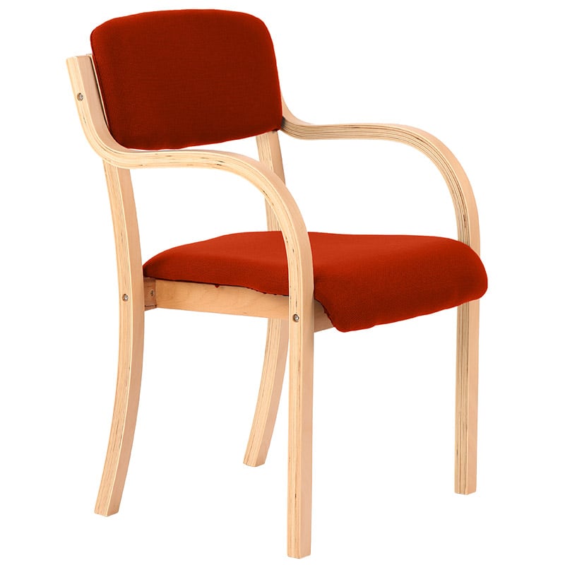 Madrid Wooden Frame Visitor Chair with Arms - Tabasco Orange Upholstery