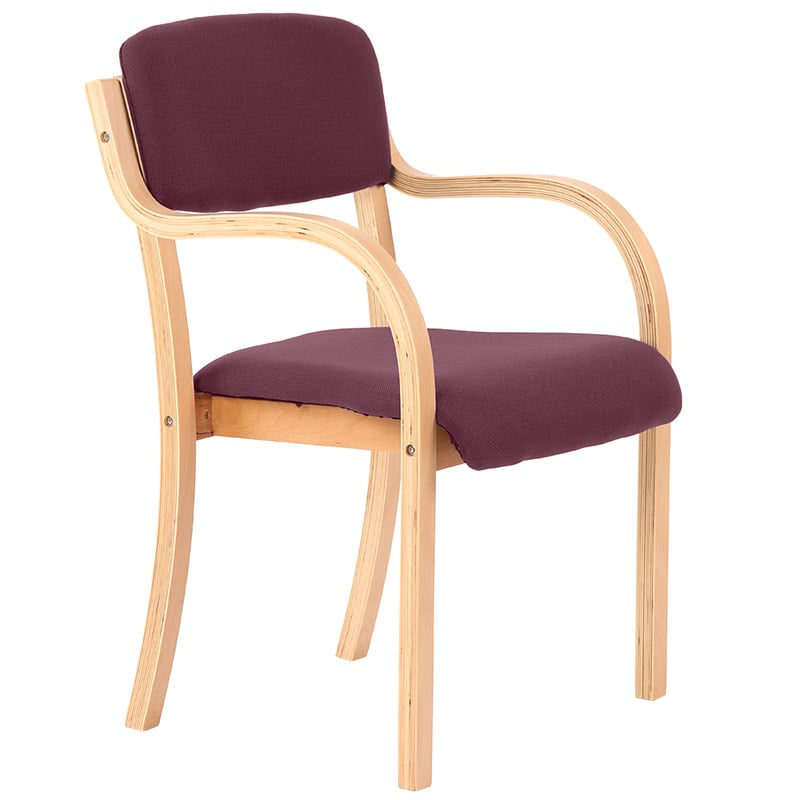 Madrid Wooden Frame Visitor Chair with Arms - Tansy Purple Upholstery