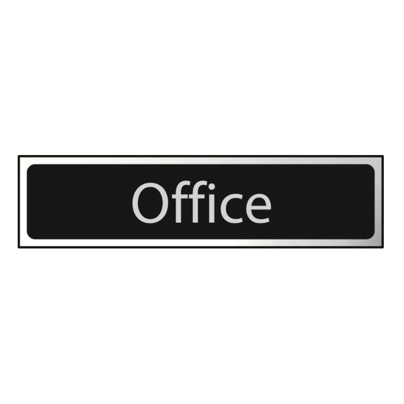 Office Mini Sign with Self-Adhesive Backing - Black & Chrome Laminate Effect - 50 x 200mm
