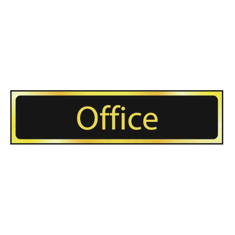 Office Mini Sign with Self Adhesive Backing - Black and Gold Laminate Effect - 50 x 200mm