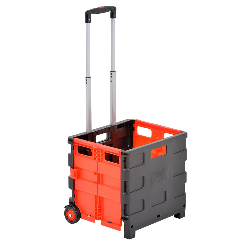 Plastic Folding Box Trolley - Orange & Grey - Without Lid - 25kg Capacity