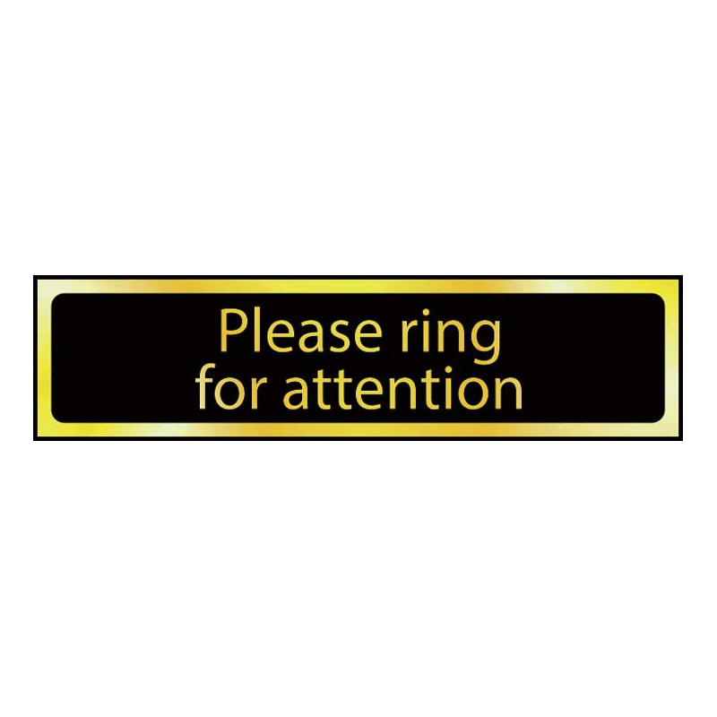 Please Ring For Attention Sign - Polished Gold & Black Effect Laminate with Self-Adhesive Backing - 200 x 50mm