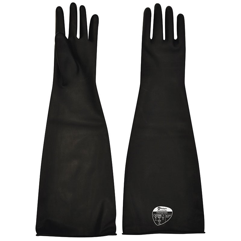 Polyco Black Chemical Resistant Rubber Gloves - Size 10 Extra Large - Full Arm Coverage