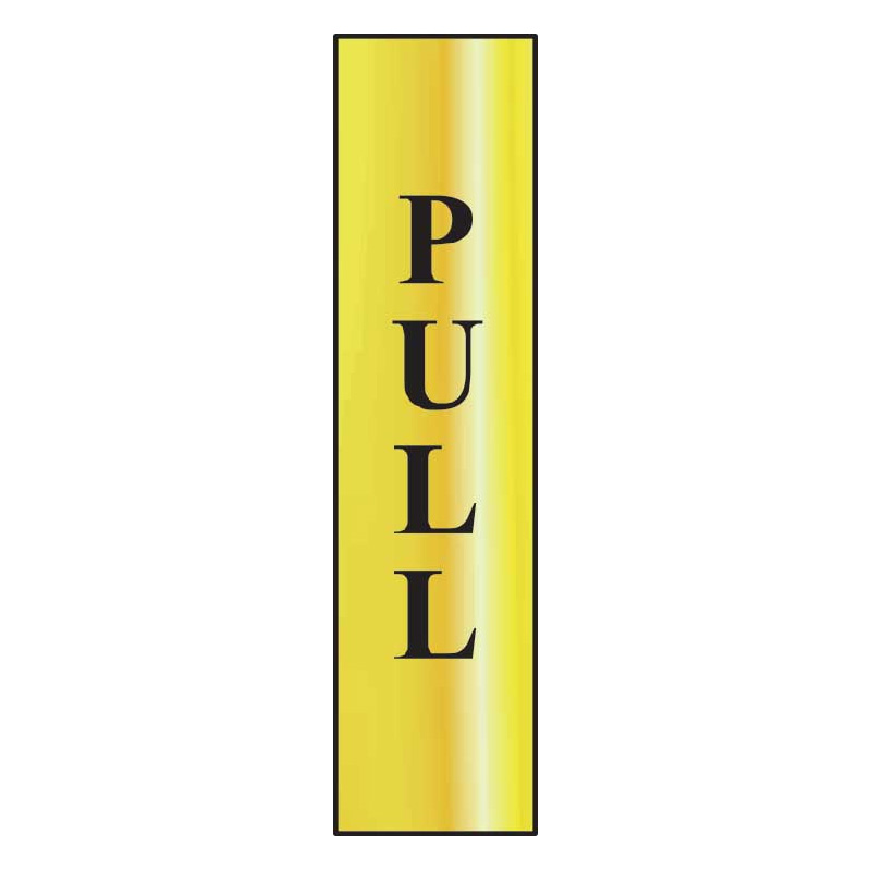 Pull (Vertical) Sign - Polished Gold Effect Laminate with Self-Adhesive Backing - 50 x 200mm
