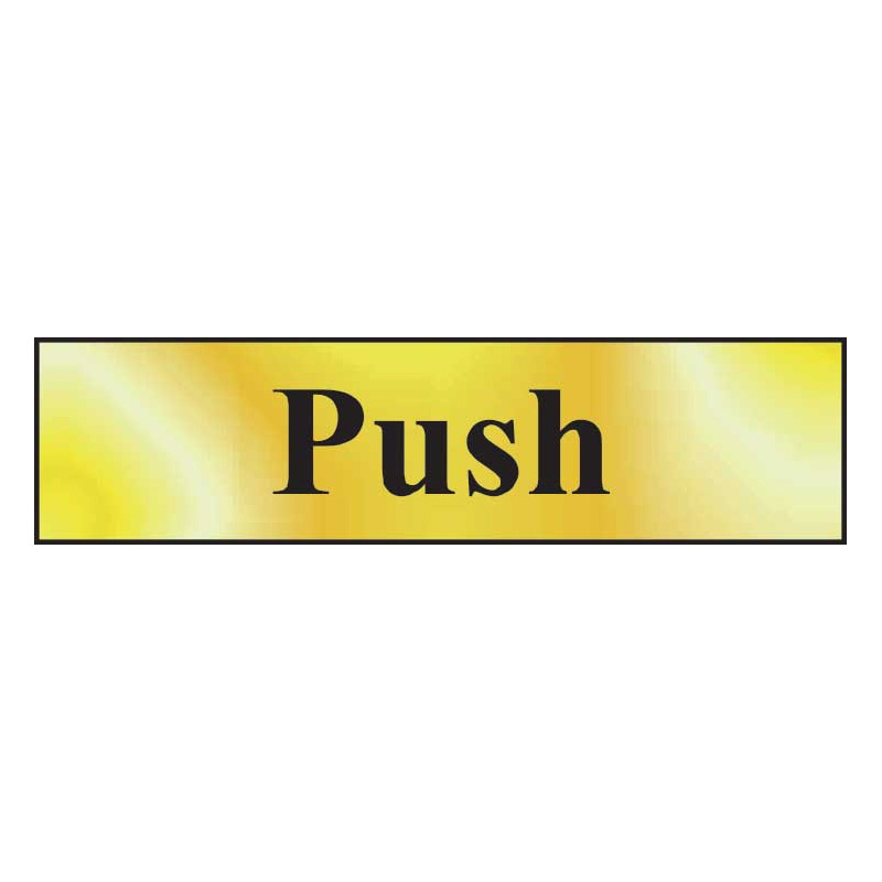 Push Sign (Horizontal) - Polished Gold Effect Laminate with Self-Adhesive Backing - 200 x 50mm